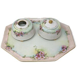 Antique 1880s Victorian CS Prussia Vanity Set Hand painted Porcelain Germany